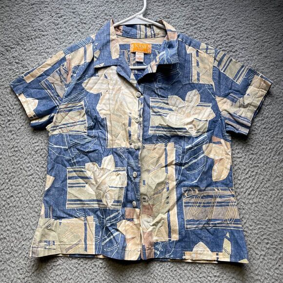Nani Hawaiian Shirt Womens Small Blue Aloha Floral Button Up Short Sleeve - Picture 1 of 14